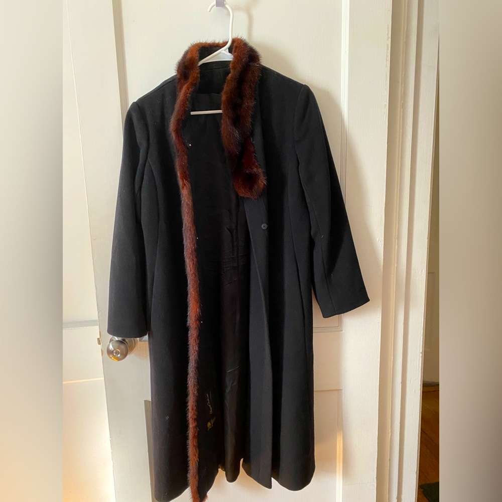 Black long fur wool woman’s coat